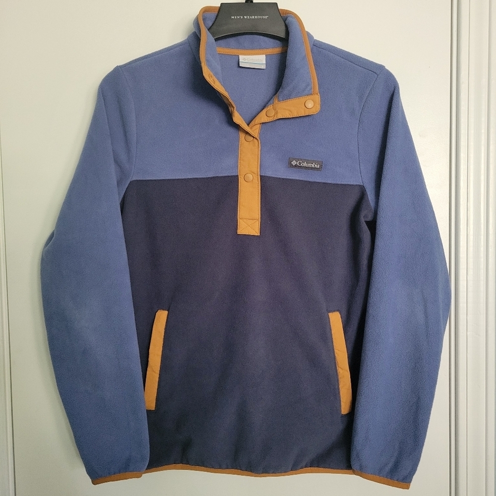 Columbia Blue Color Block 1/4 Snap Fleece Pullover Women's Size Small Pockets